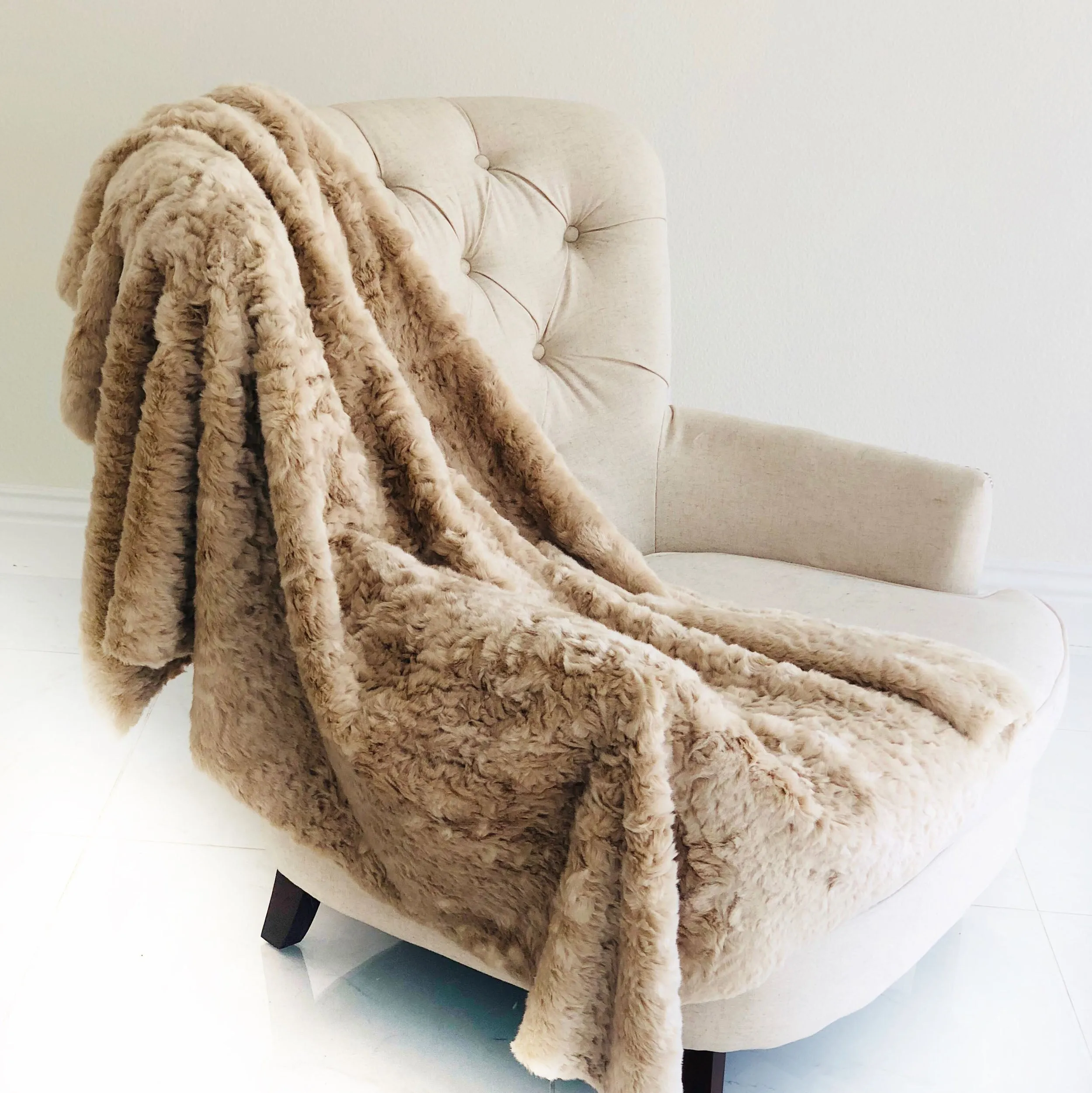 Champagne Persian Chilla Faux Fur Handmade Luxury Throw