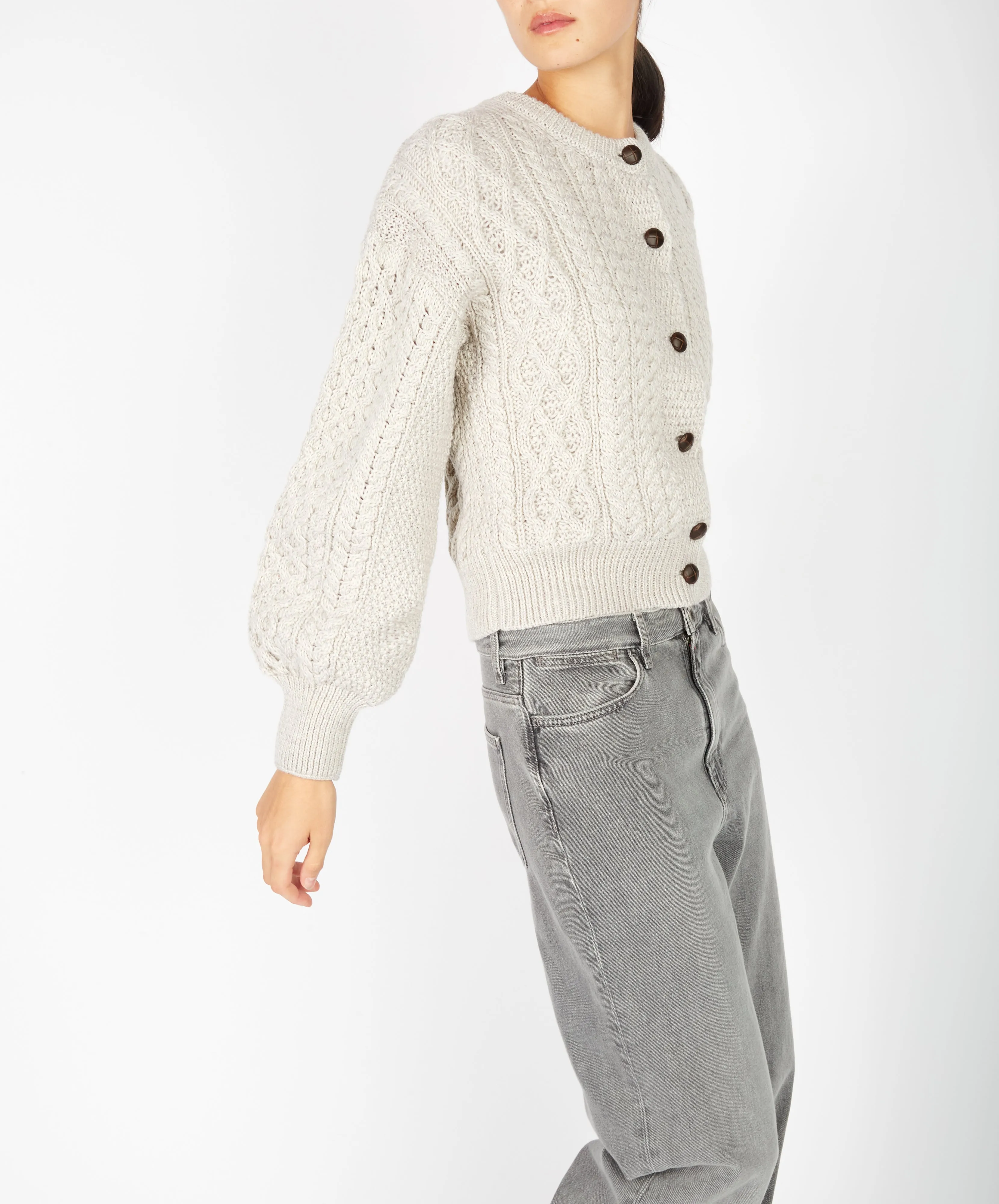 Clover Cropped Aran Cardigan Silver Marl