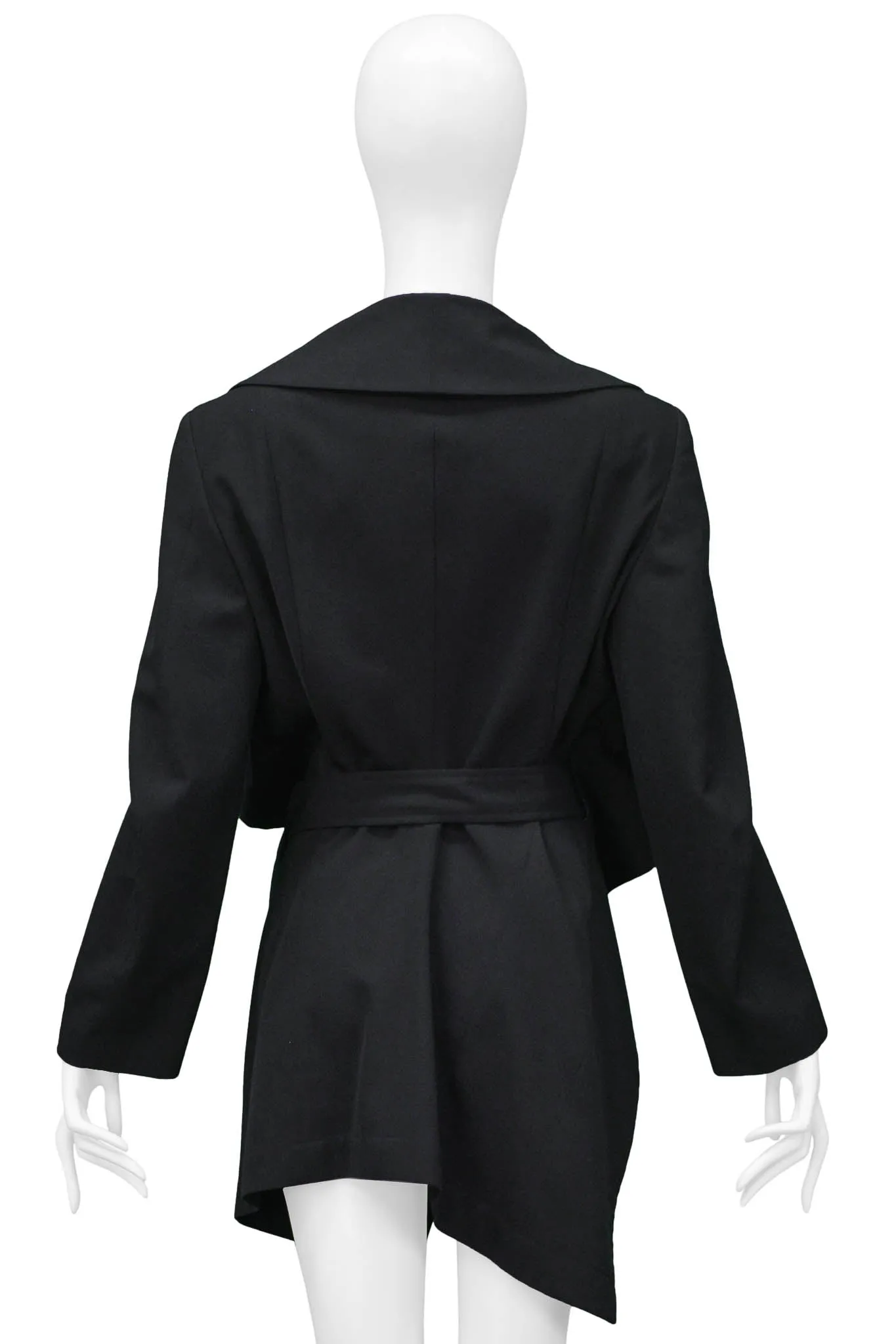 COMME DES GARCONS BLACK RUFFLE JACKET WITH ATTACHED BELT & FRONT PANEL