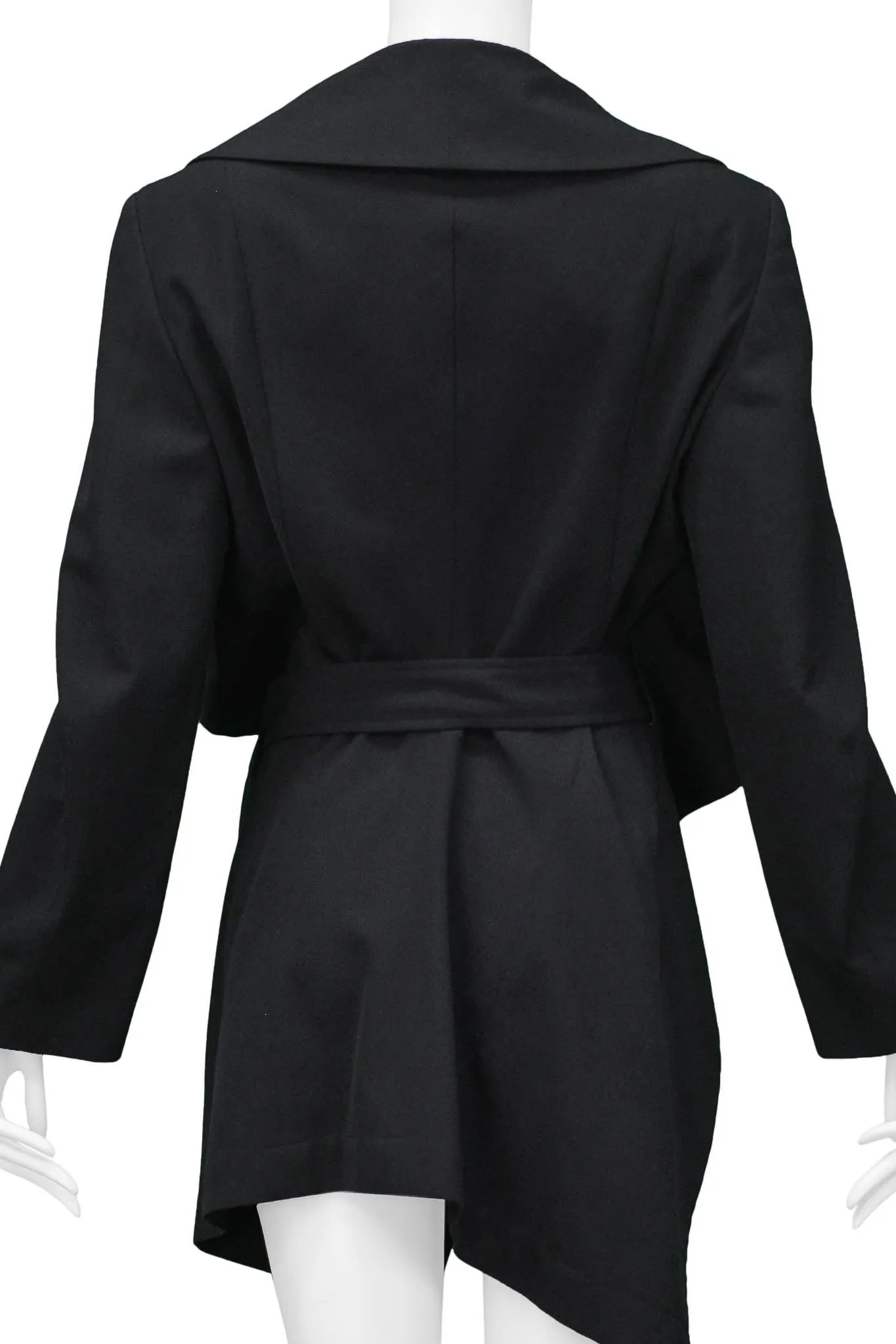 COMME DES GARCONS BLACK RUFFLE JACKET WITH ATTACHED BELT & FRONT PANEL