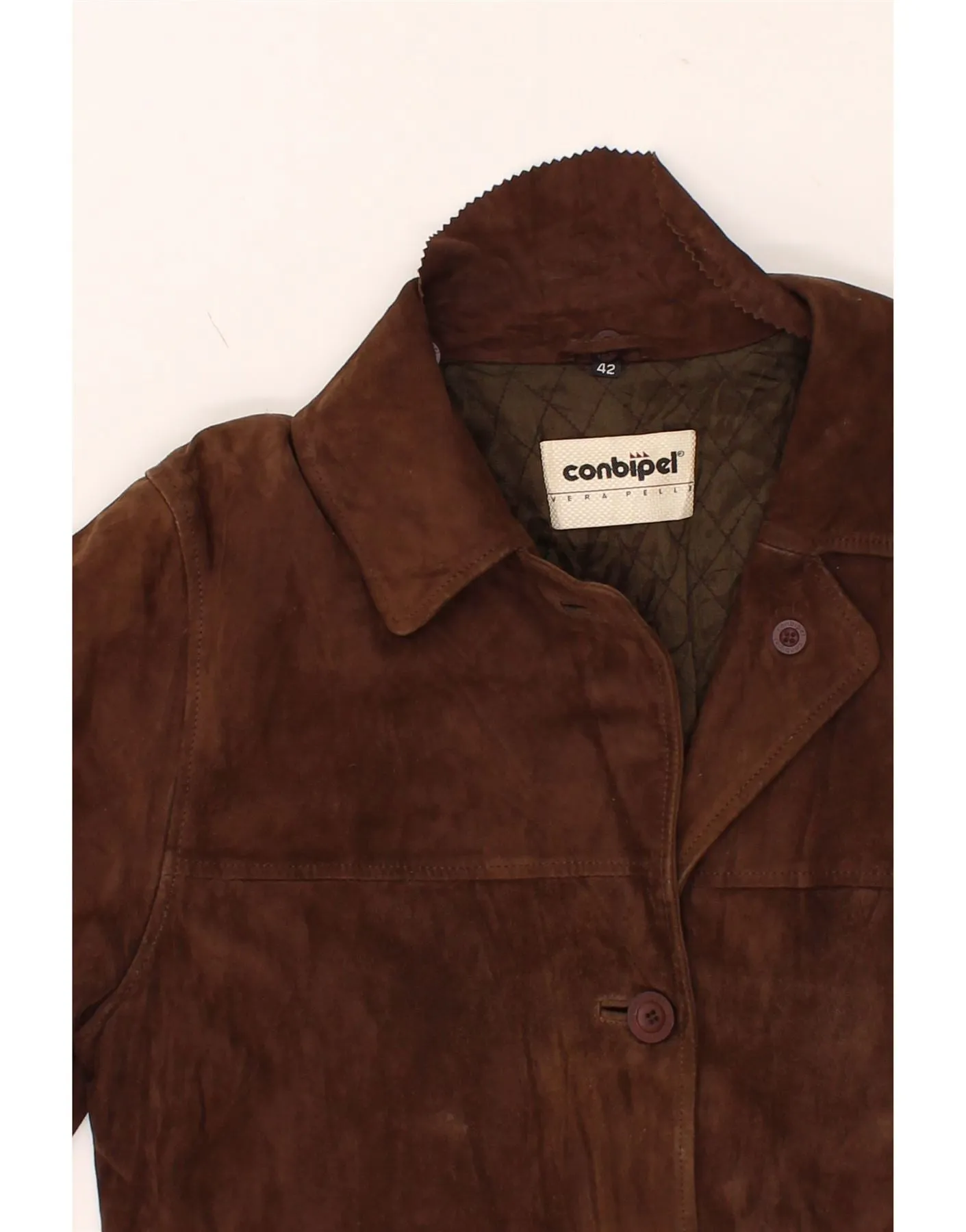 CONBIPEL Womens Suede Overcoat IT 42 Medium Brown Leather