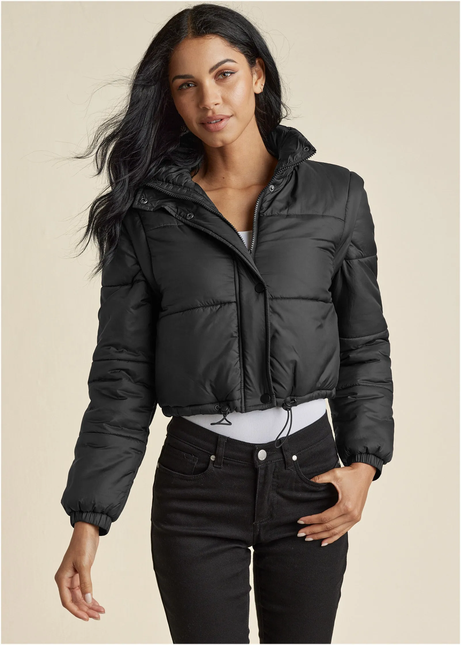 Convertible Puffer Coat - Black