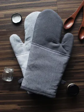 Cotton 4 Way Dobby Grey Oven Gloves Pack Of 2