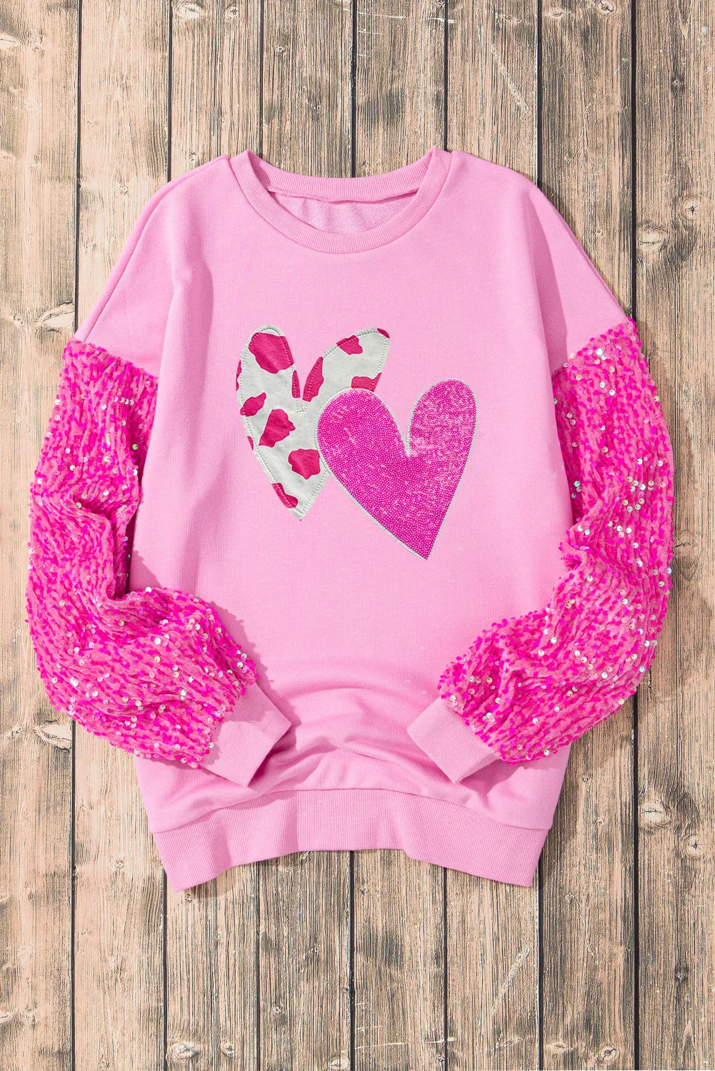 Cow Print Valentine Hearts Sequin Sweater