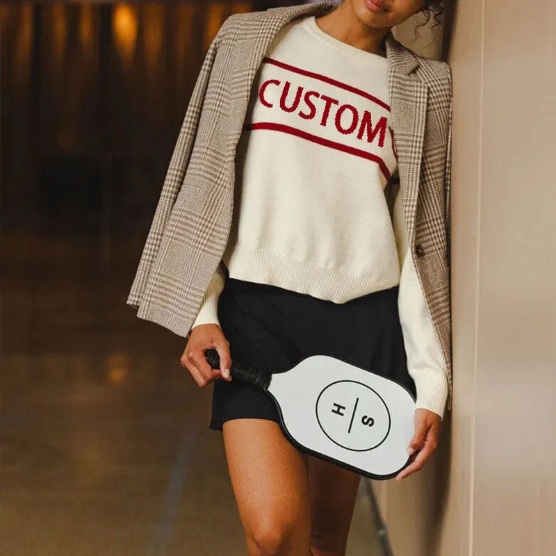 Custom 100% Cotton Women Knit Pullover Sweater with Preppy Retro Varsity Stripes