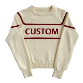 Custom 100% Cotton Women Knit Pullover Sweater with Preppy Retro Varsity Stripes