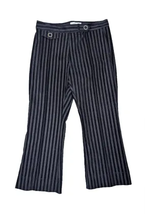 Derek Lam - Navy Velvet & Cotton Striped Crop Flare Trousers Sz 12