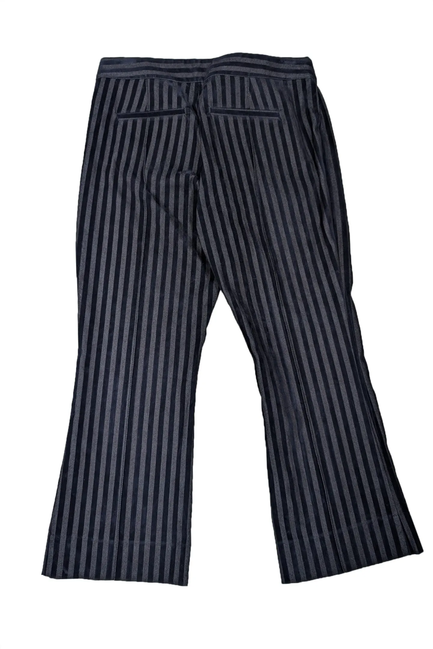 Derek Lam - Navy Velvet & Cotton Striped Crop Flare Trousers Sz 12