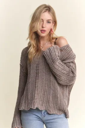 Distressed Mineral Washed Sweater MOCHA