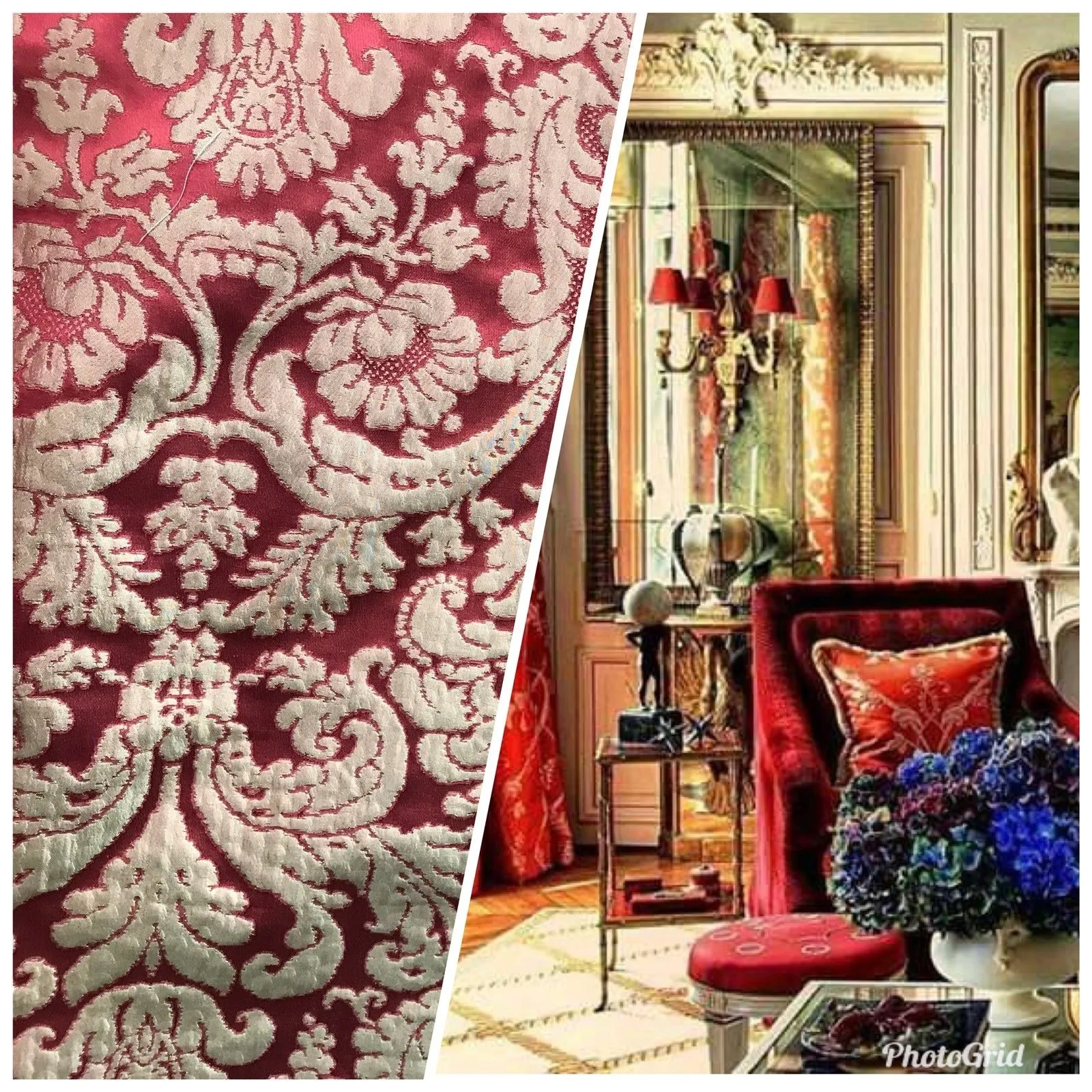 Duke Marcus 100% Silk Taffeta Medallion Interior Design Fabric - Rouge Red