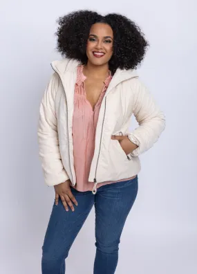 Dylan Velvet Puffer Jacket in Cream