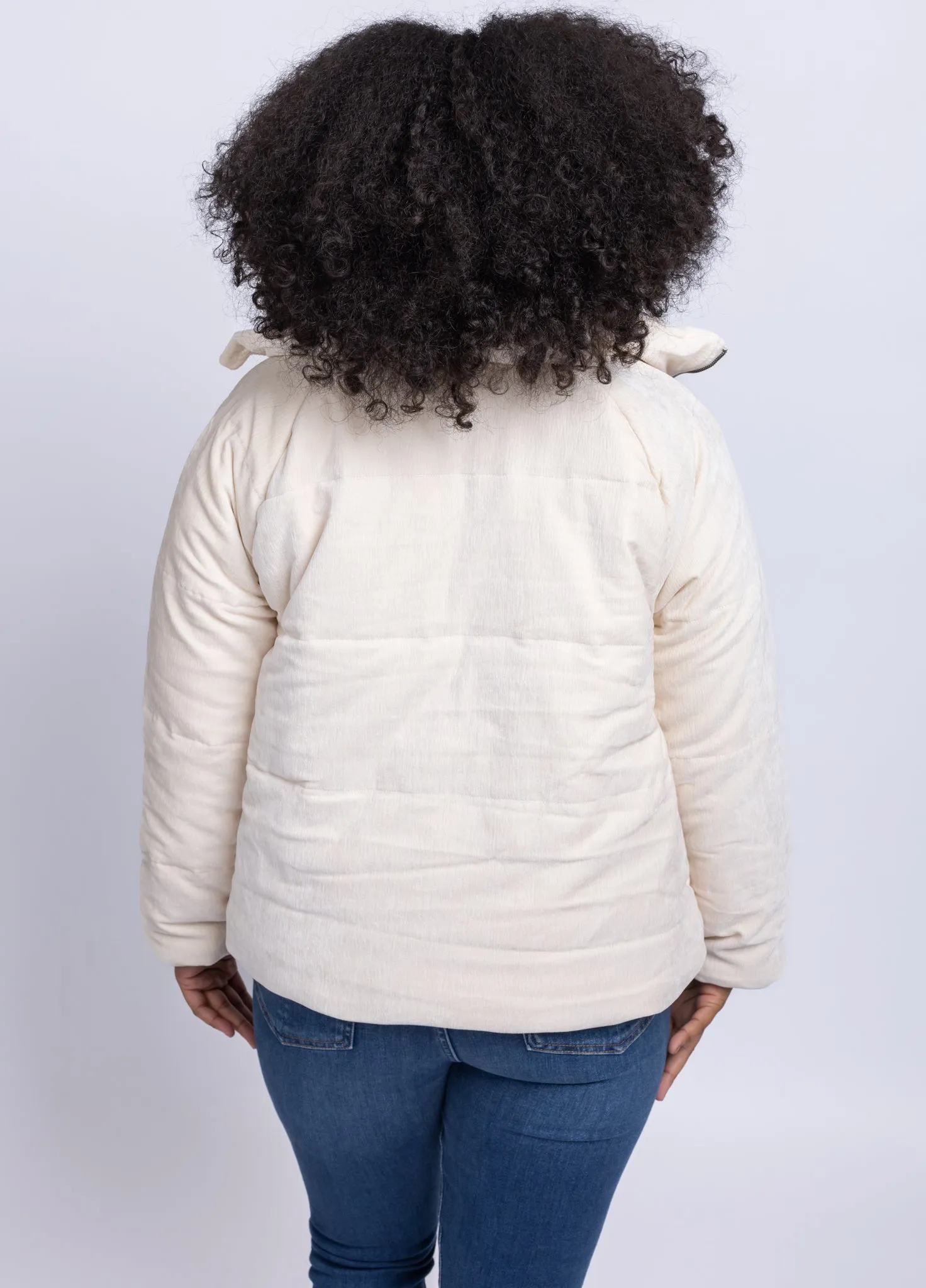 Dylan Velvet Puffer Jacket in Cream