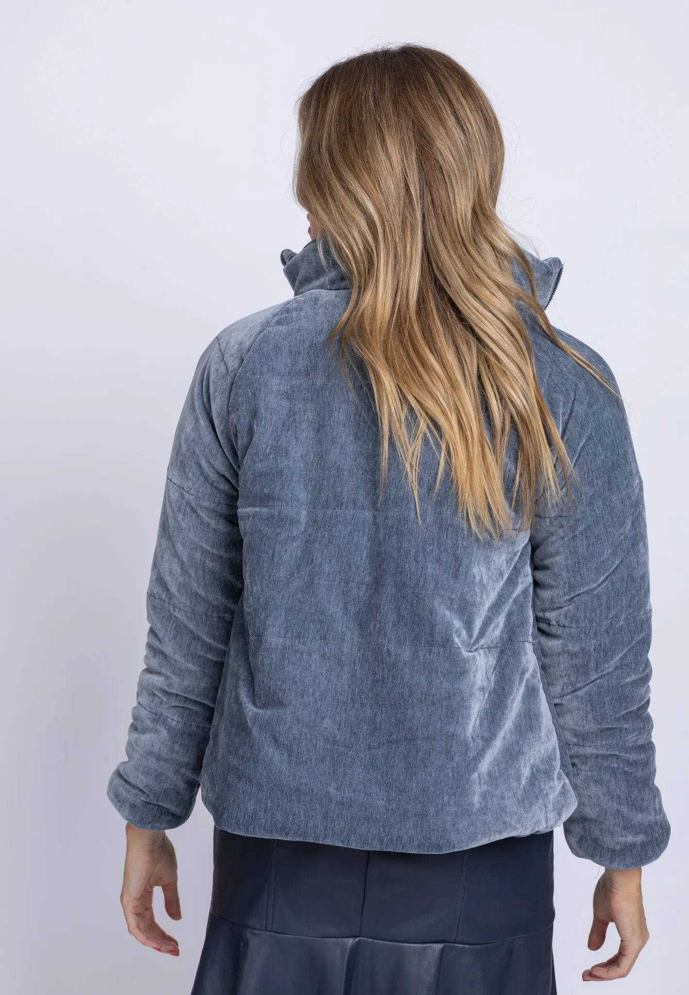 Dylan Velvet Puffer Jacket in Denim