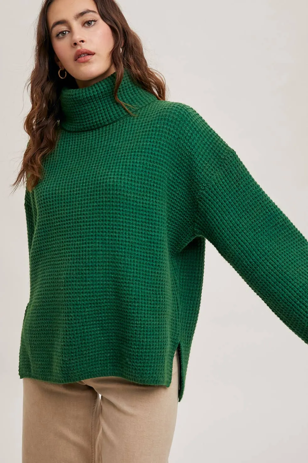 Emerald Oversized Turtleneck Knot Sweater