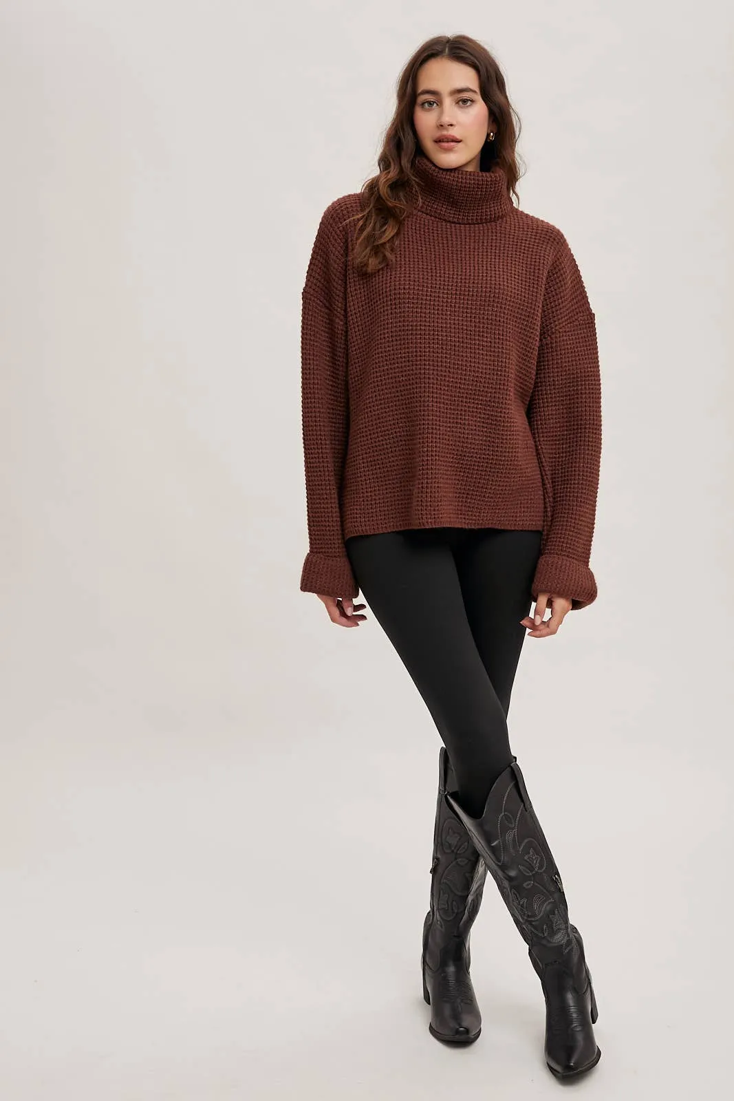 Emerald Oversized Turtleneck Knot Sweater