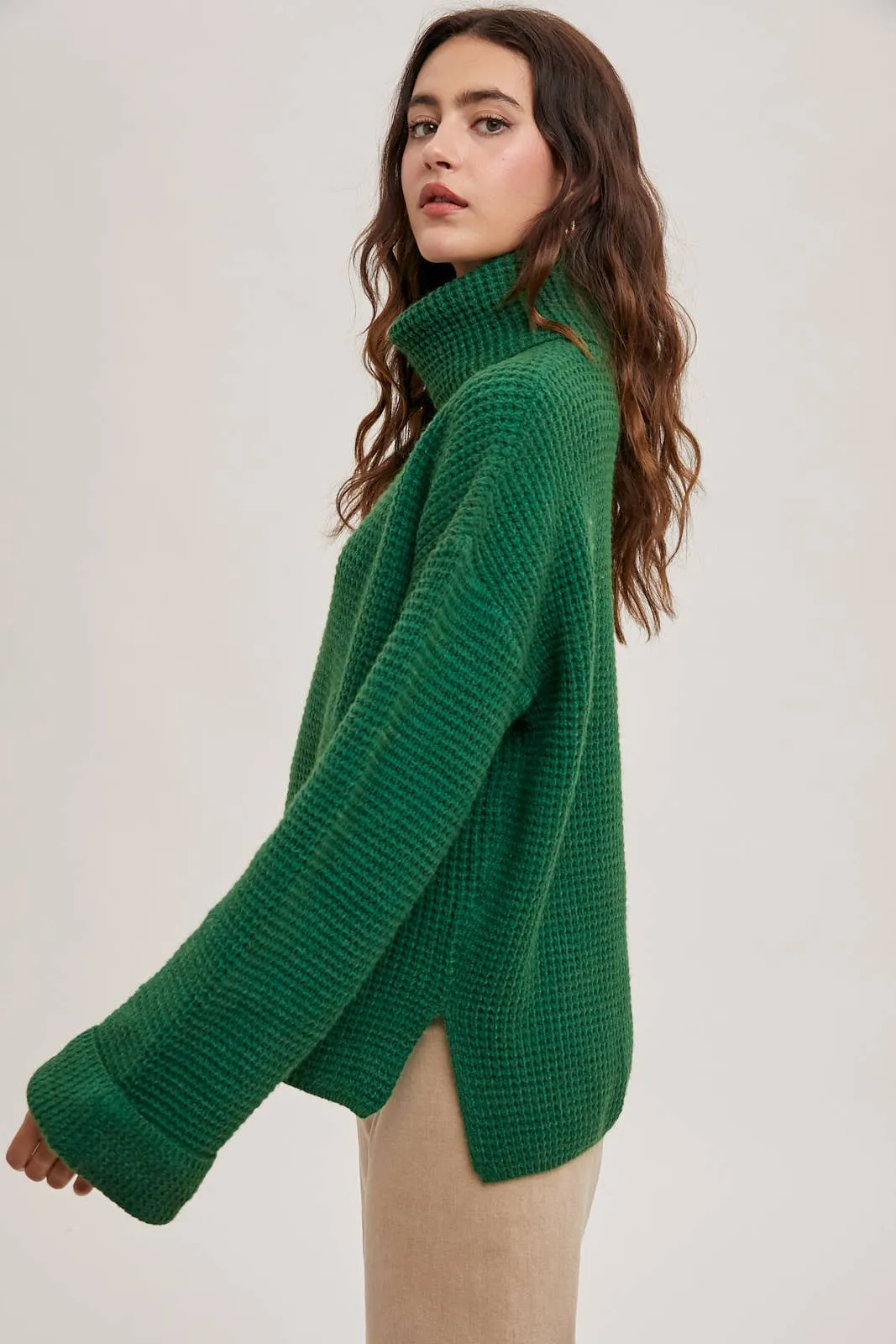 Emerald Oversized Turtleneck Knot Sweater