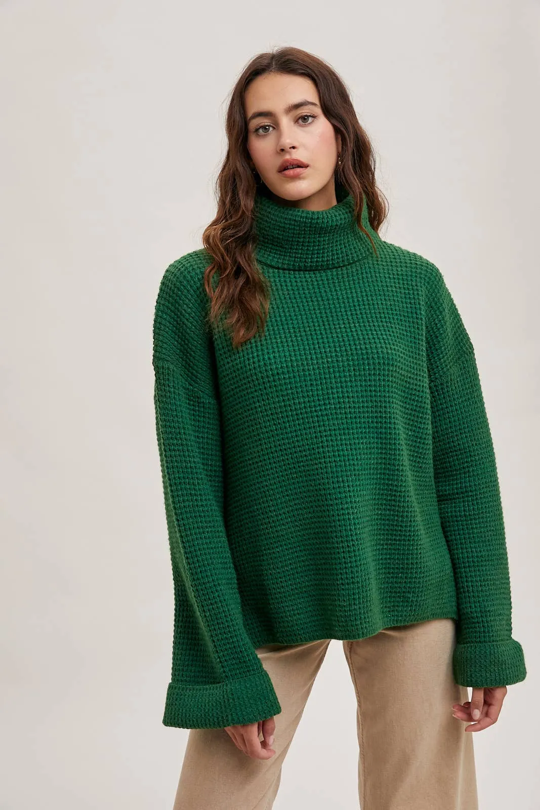 Emerald Oversized Turtleneck Knot Sweater