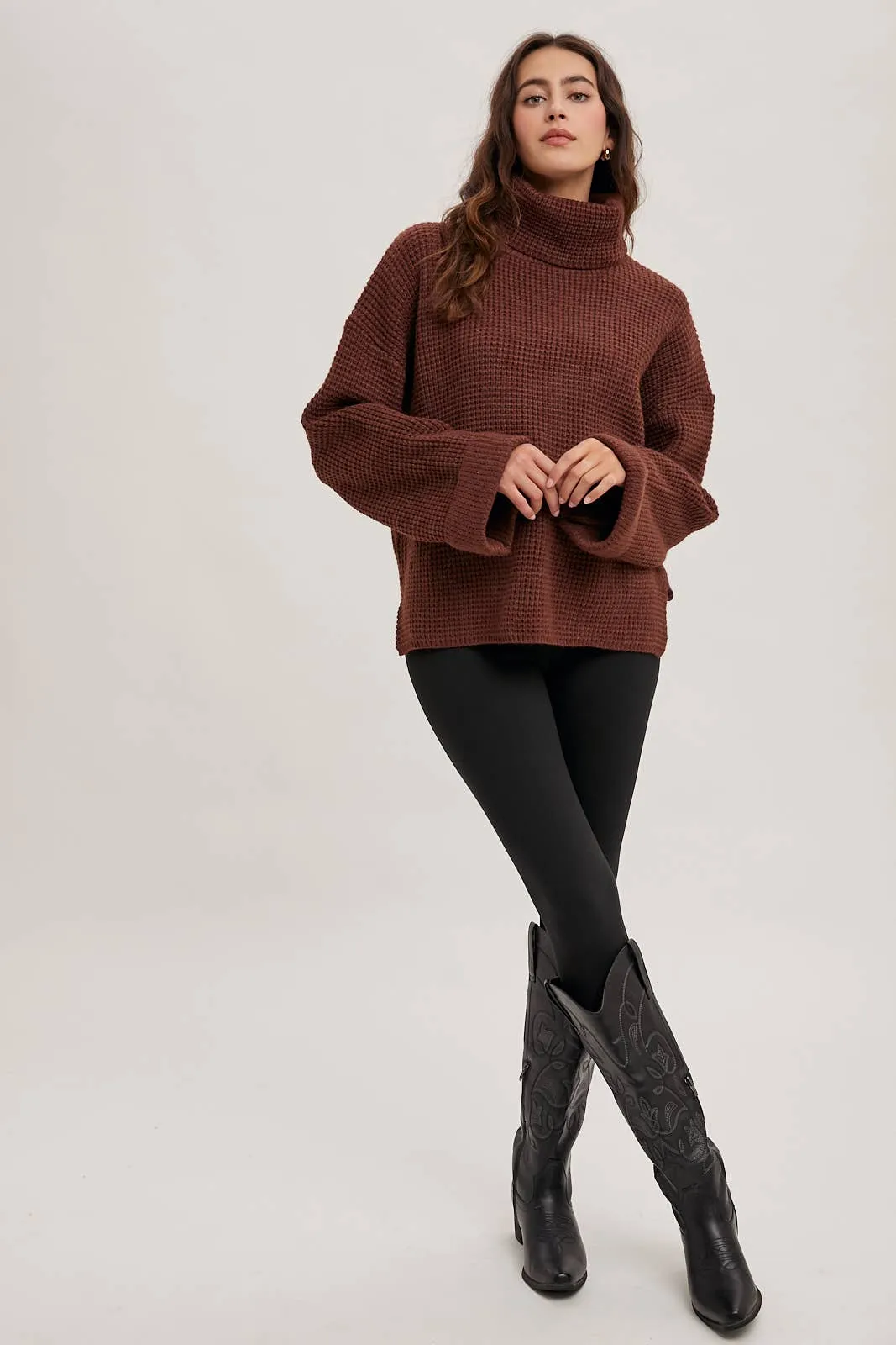 Emerald Oversized Turtleneck Knot Sweater