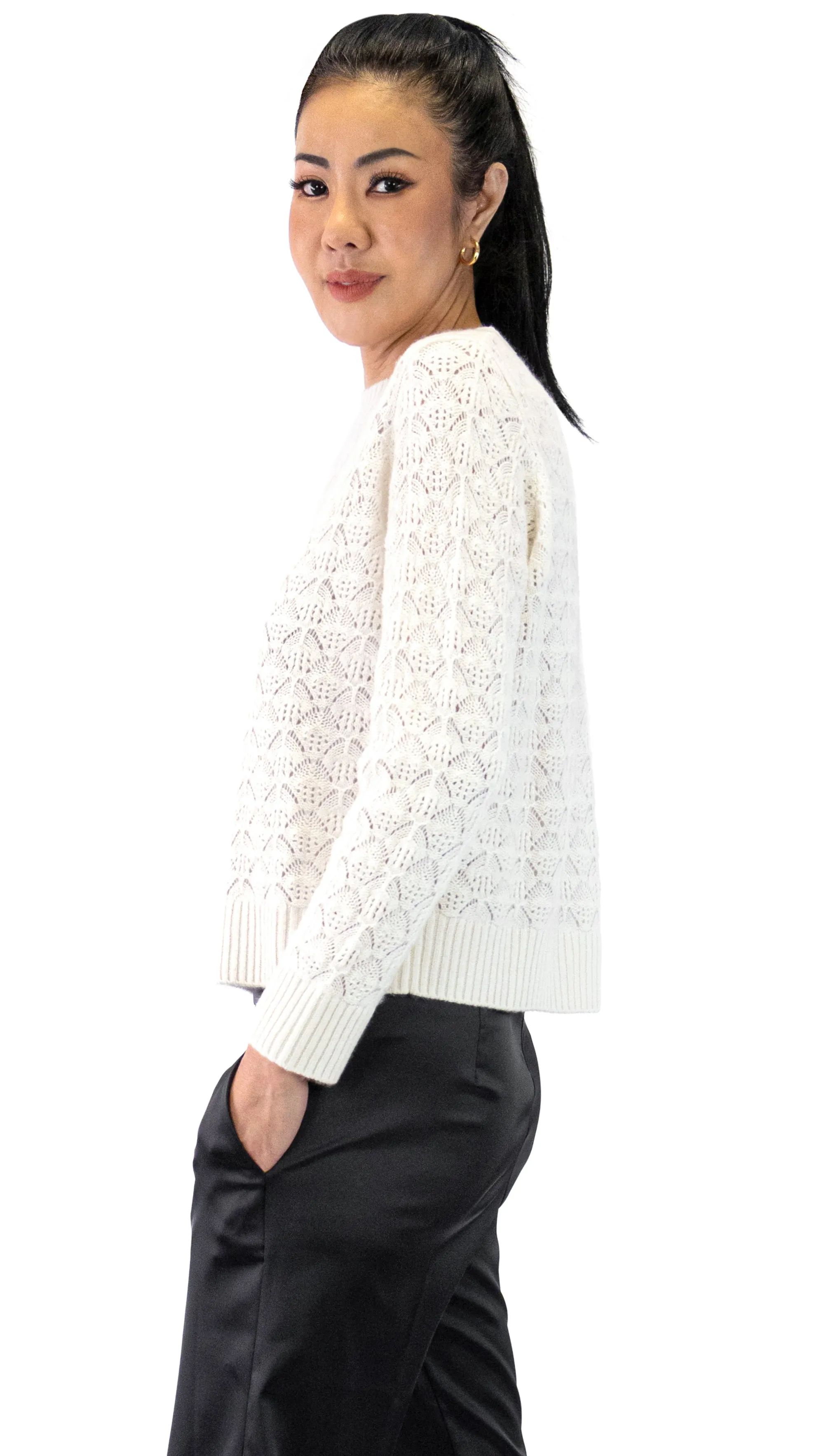 Eyelet Cashmere Sweater - Latte