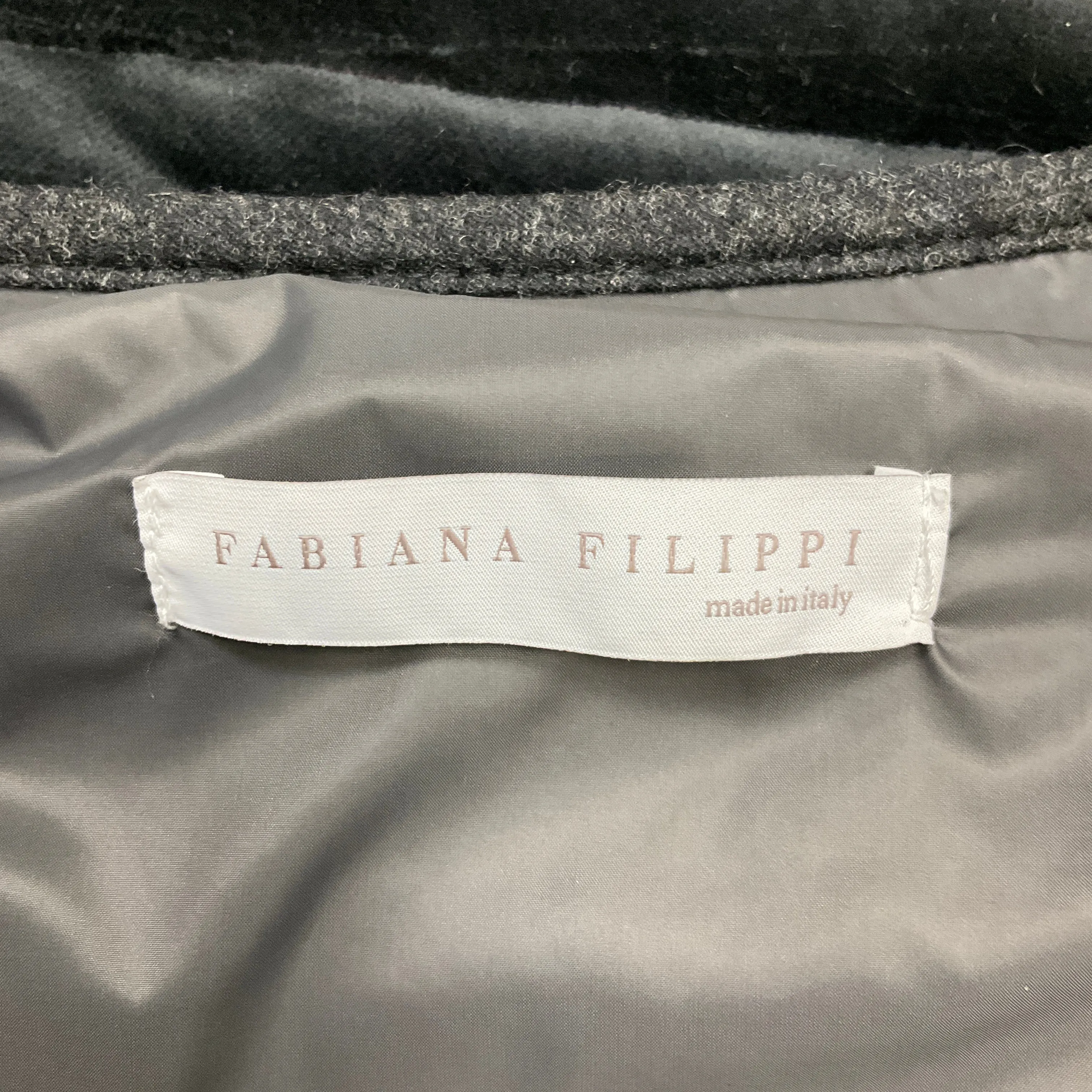 Fabiana Filippi Black Zip-Front Quilted Down Puffer Velvet Jacket