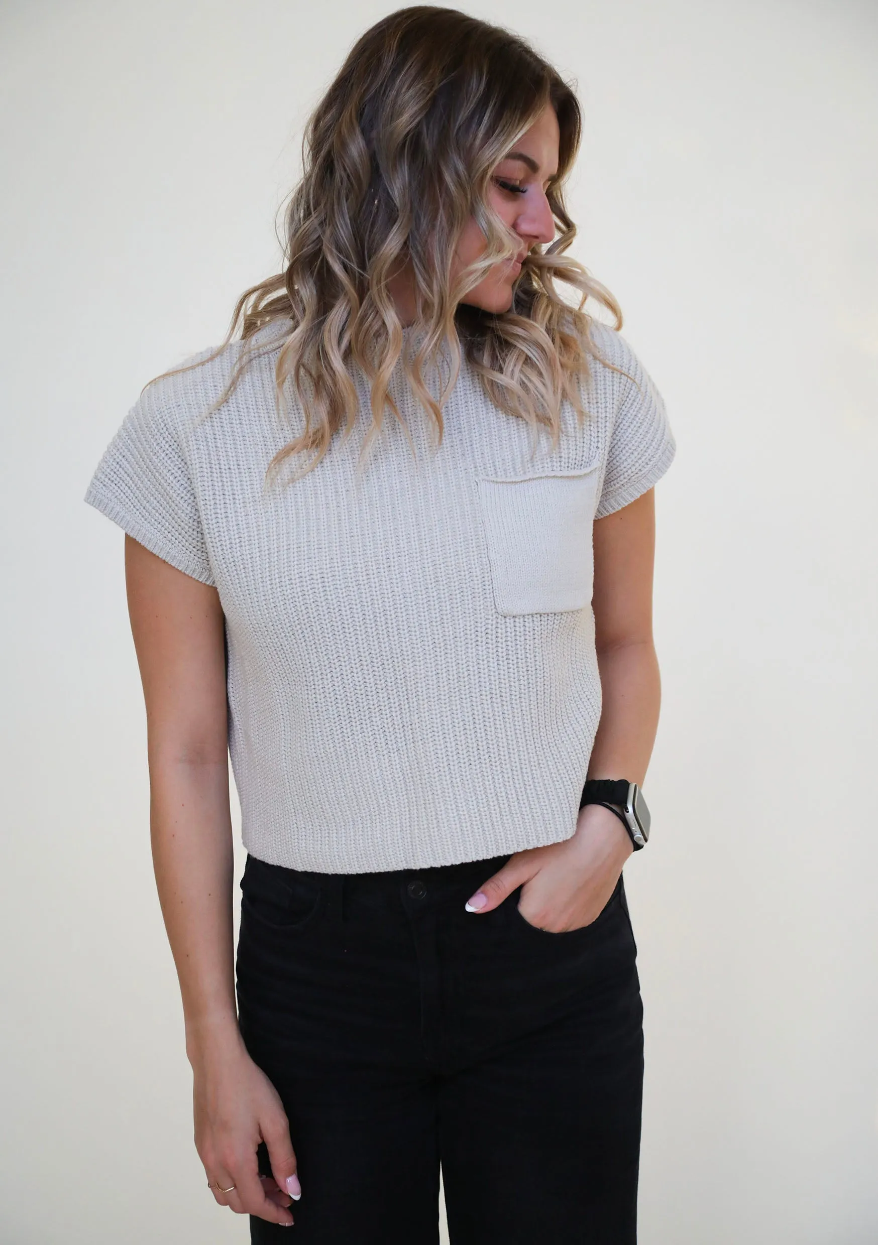 Far From Basic Knit Short Sleeve in Taupe