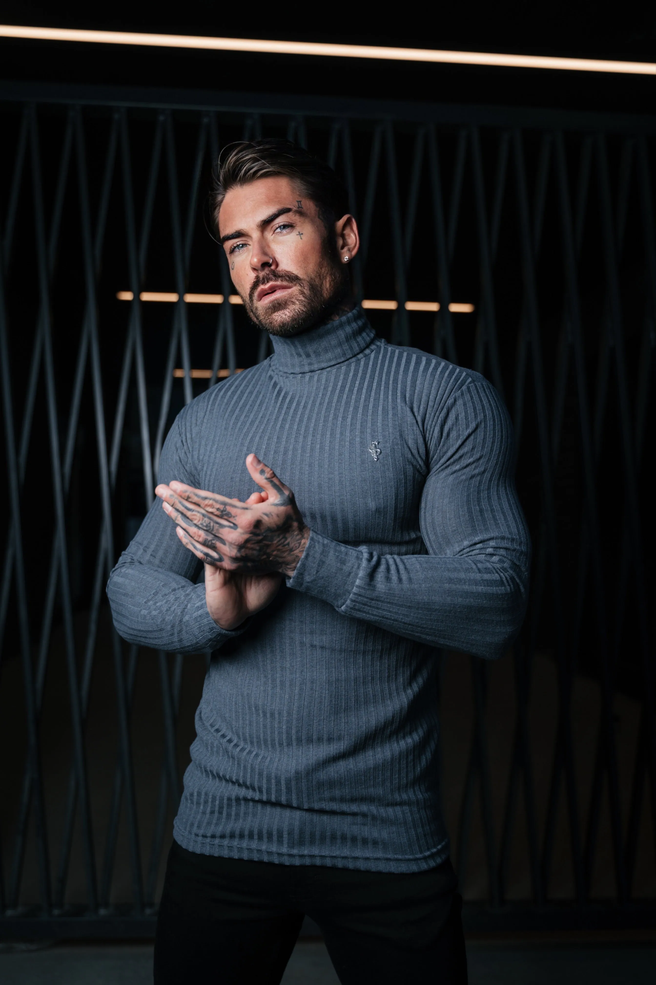 Father Sons Classic Charcoal / Silver Ribbed Knit Roll-neck Sweater - FSH955