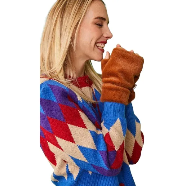 Faux Fur Fingerless Gloves Caramel