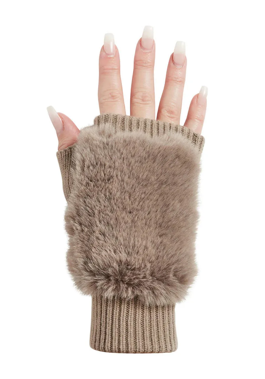 Faux Fur Knitted Fingerless Gloves-