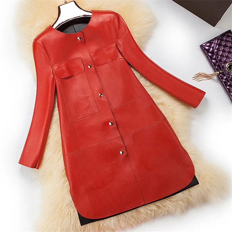 Genuine Sheep Leather Overcoat  Windbreak Coat Jacket Double Layer Lamb Leather At Both Size