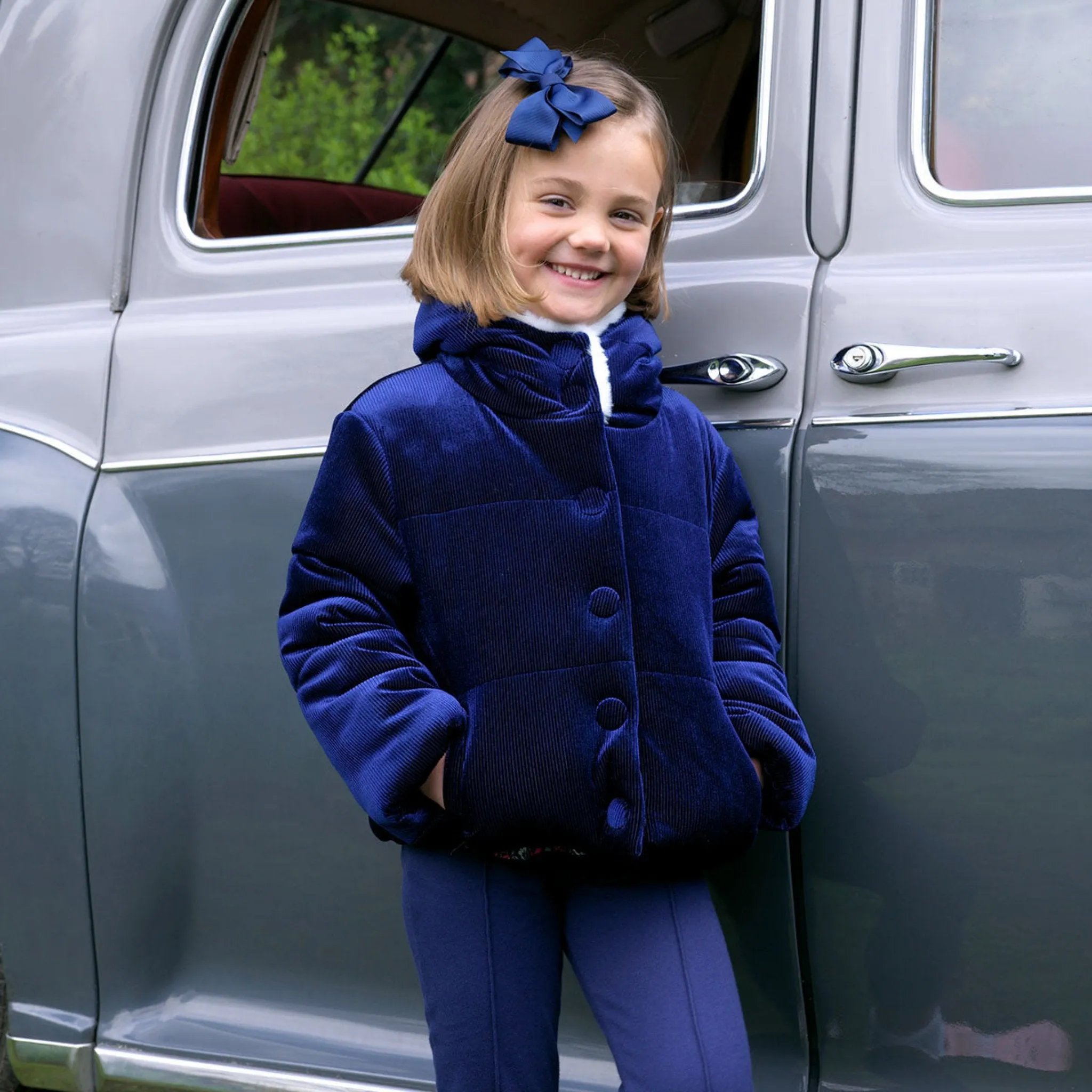 Girls Navy Hooded Puffer Jacket