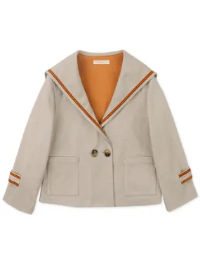 GIRLS SAILOR WOOL COAT WITH  VELVET TRIM