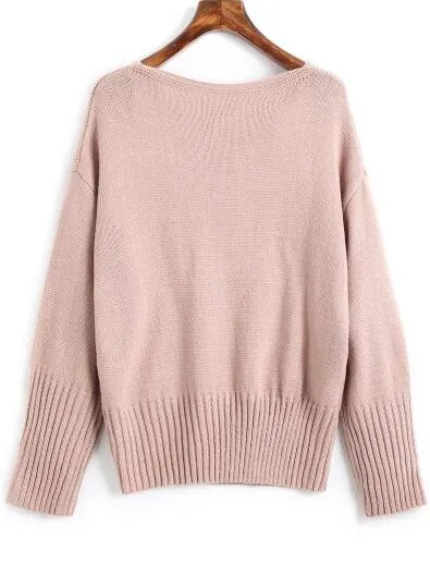 Gorgeous Drop Shoulder V Neck Plain Sweater