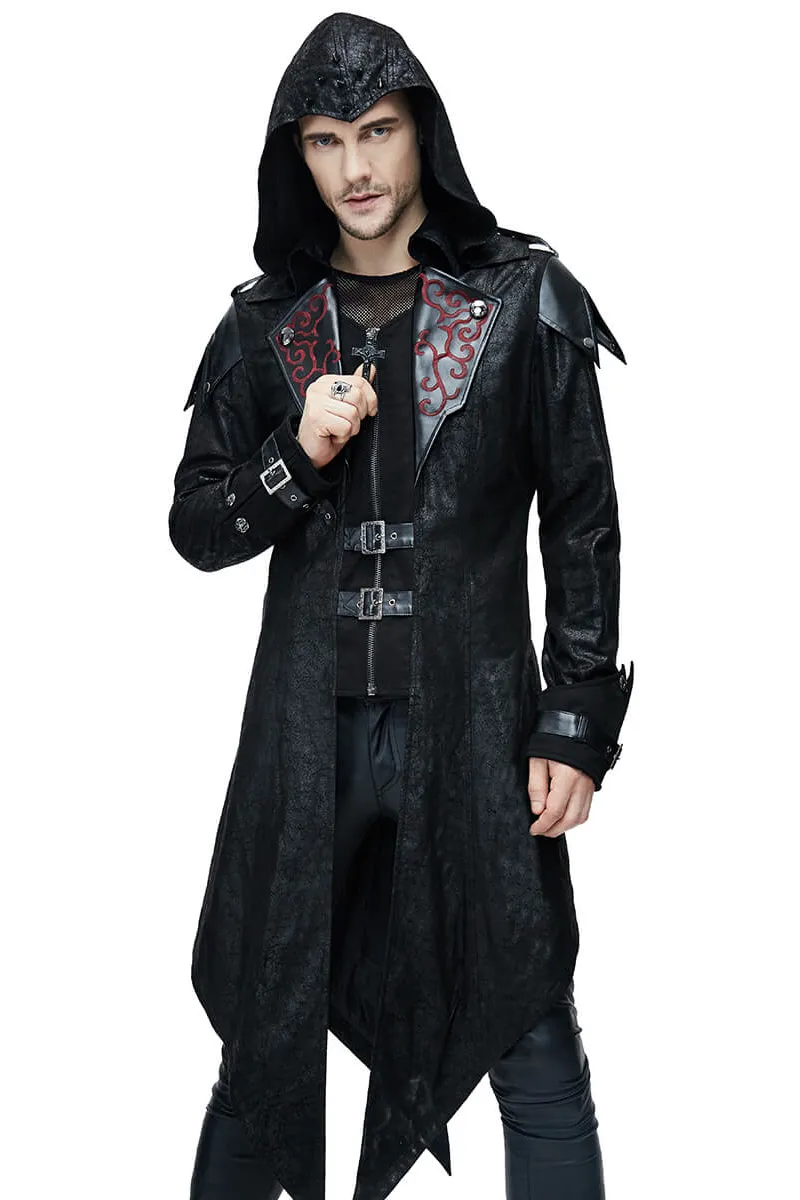 Gothic Vintage Long Black Men's Coat / Steampunk Medieval Warrior Knight Overcoat