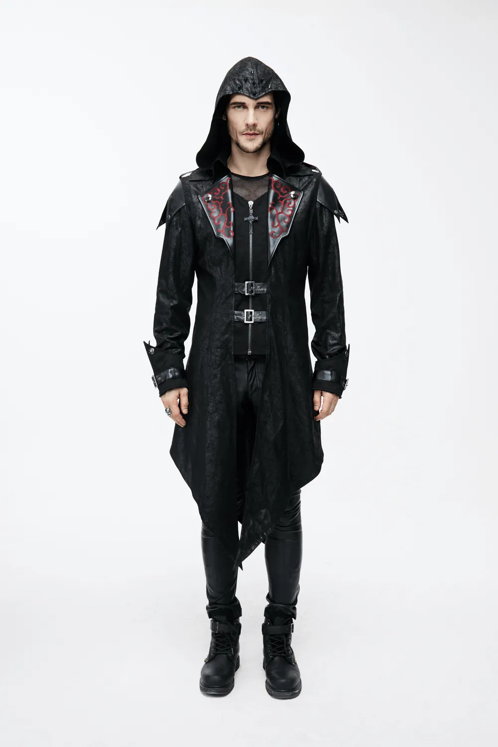 Gothic Vintage Long Black Men's Coat / Steampunk Medieval Warrior Knight Overcoat