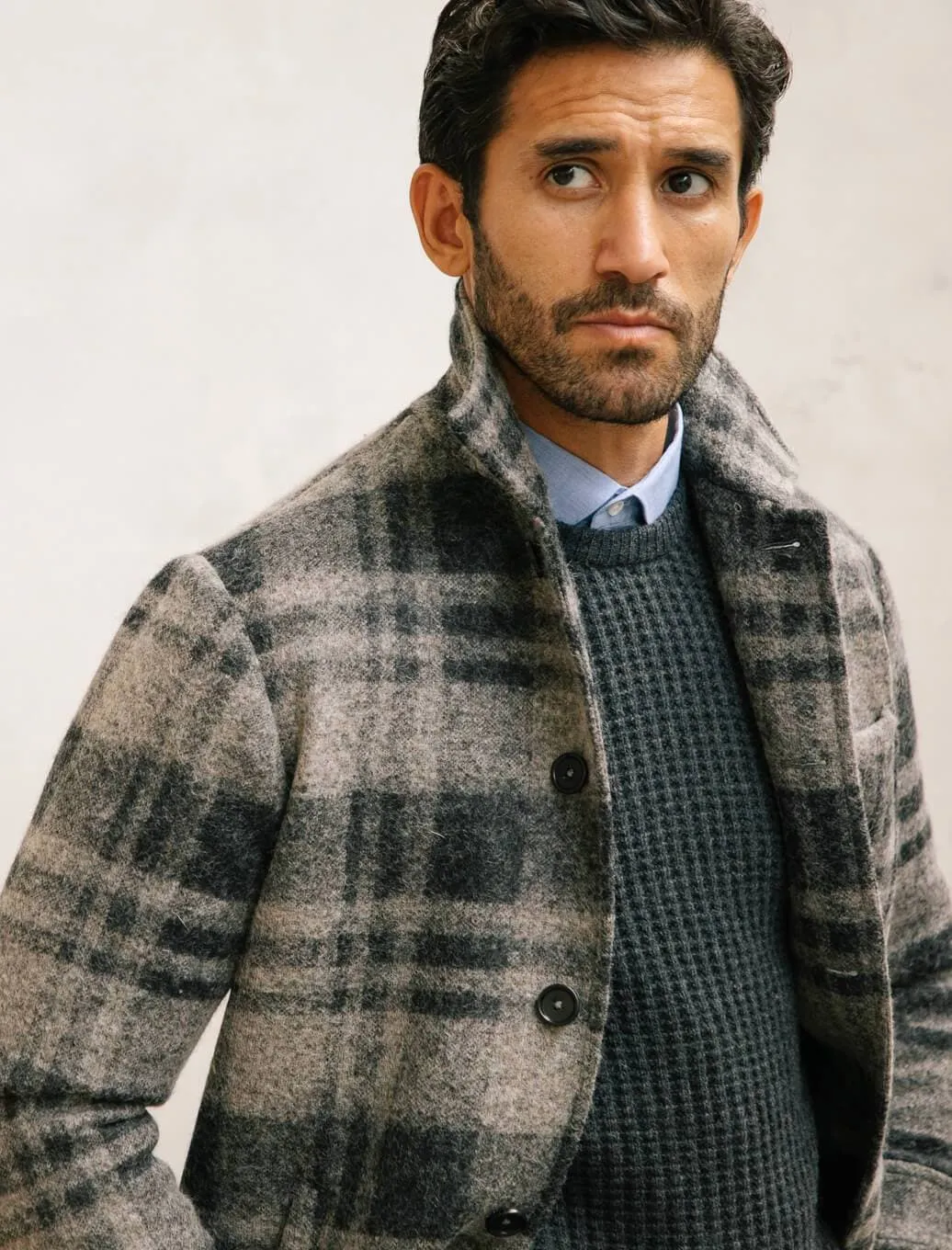 Grey Check Wool & Alpaca Overcoat