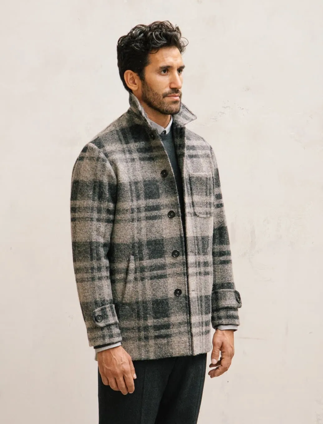 Grey Check Wool & Alpaca Overcoat