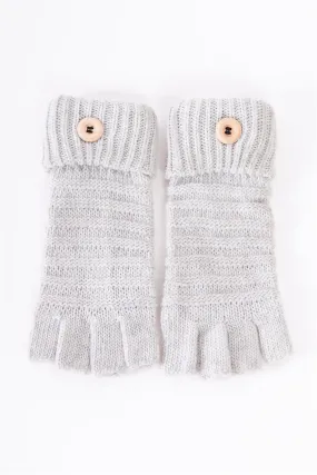 Grey Fingerless Button Detail Knit Winter Gloves /3 Pieces