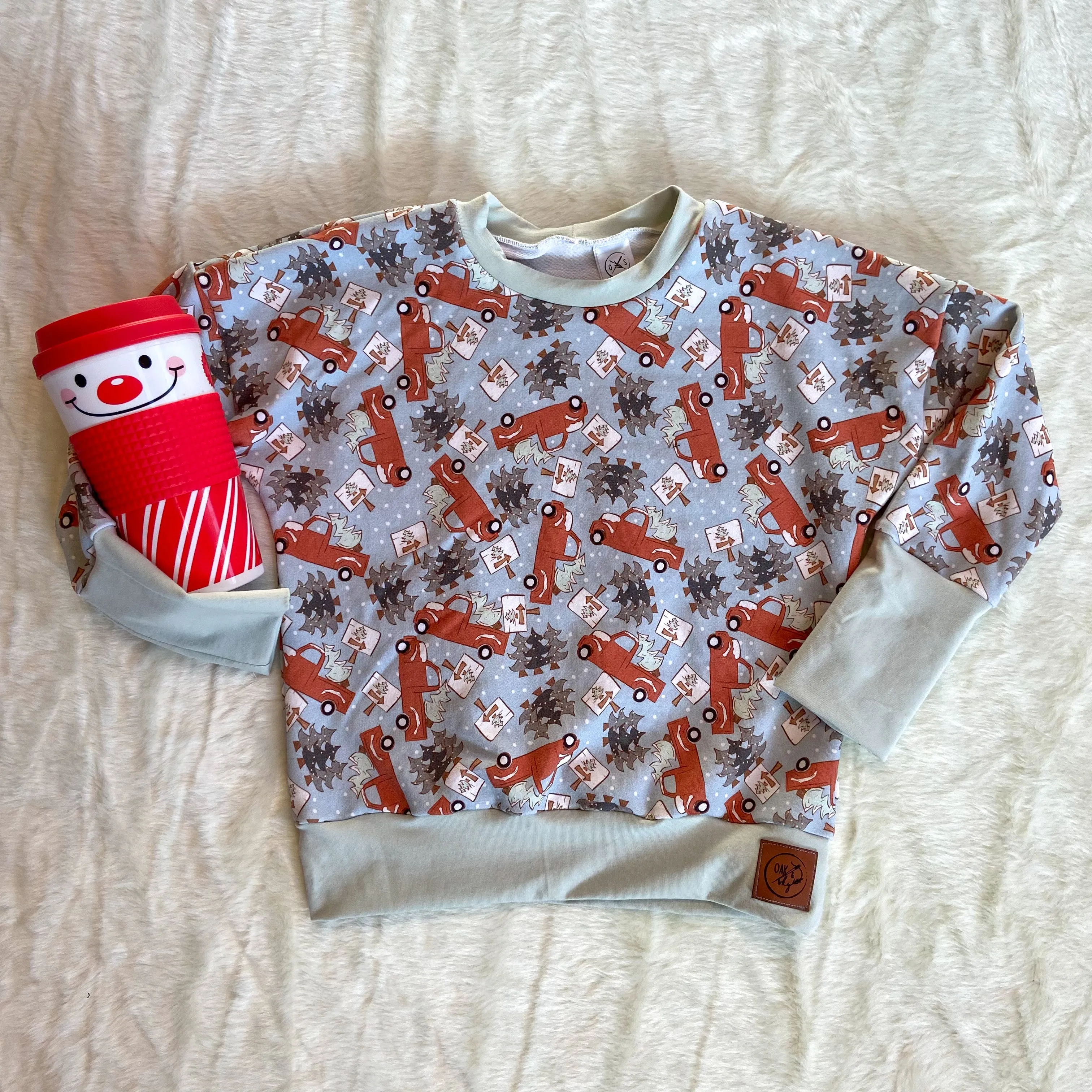 Grow With Me Slouchy Crewneck - Holiday Trucks