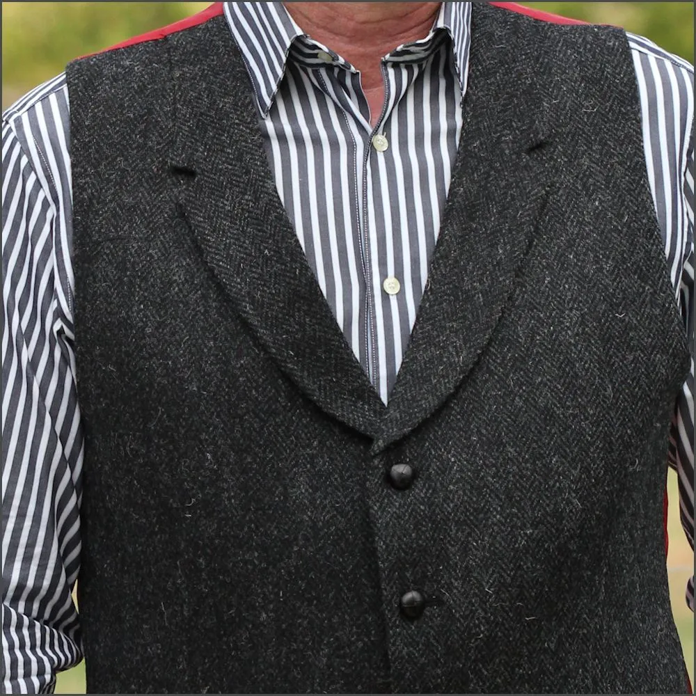 Harris Tweed Charcoal Herringbone Waistcoat--