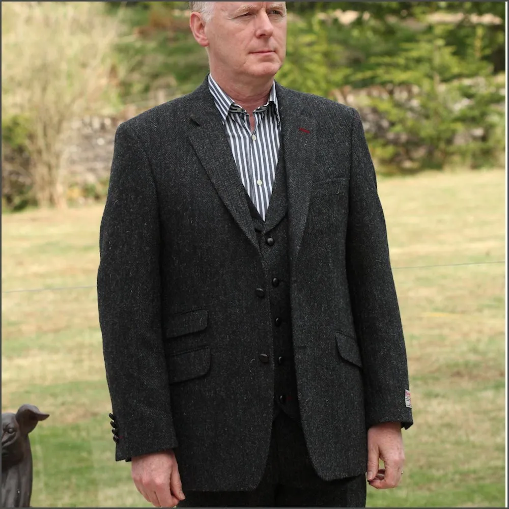 Harris Tweed Charcoal Herringbone Waistcoat--