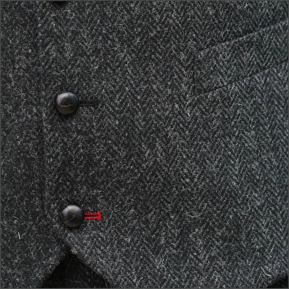 Harris Tweed Charcoal Herringbone Waistcoat--