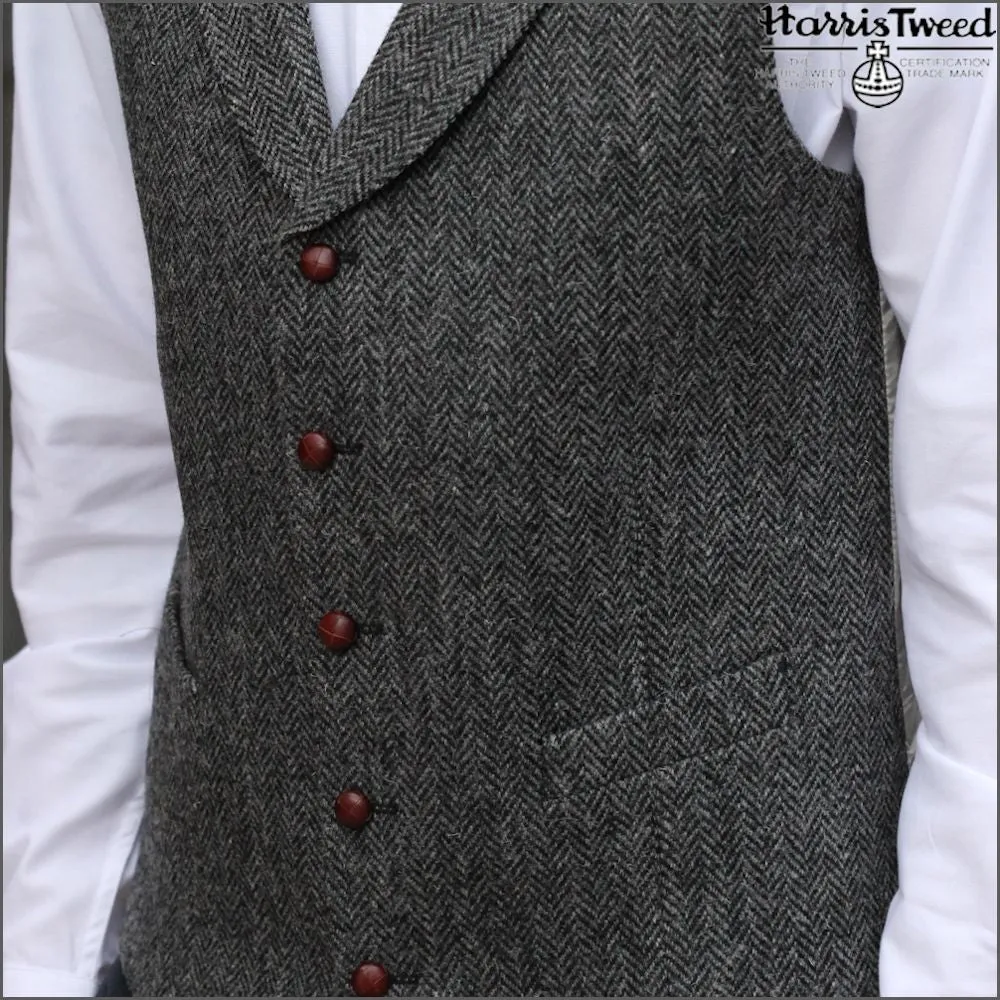 Harris Tweed  Grey Herringbone Waistcoat--