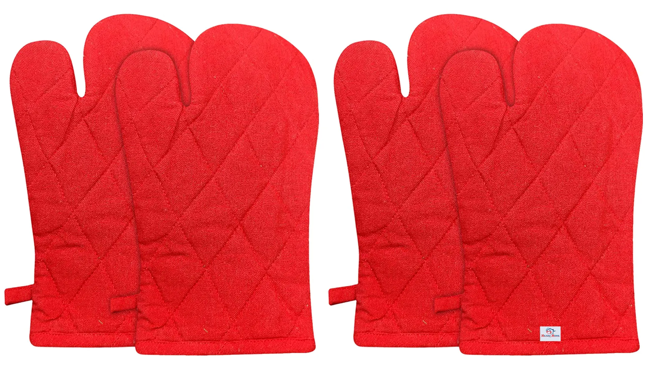 Heart Home Cotton Microwave Oven Gloves, Set of 4 (Red)-HS40HEARTH23978