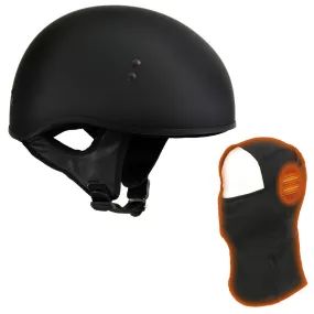 Hot Leathers HLT68 'The O.G.' Flat Black DOT Half Helmet for Men and Women w/ MP7922FMSET Heated Balaclava Bundle