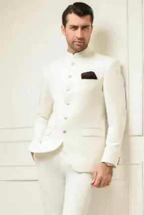 Indian Maharaja Off White Jodhpuri Two Piece Suit Engagement Wedding Function Suit Party Wear Collection Suit For Him