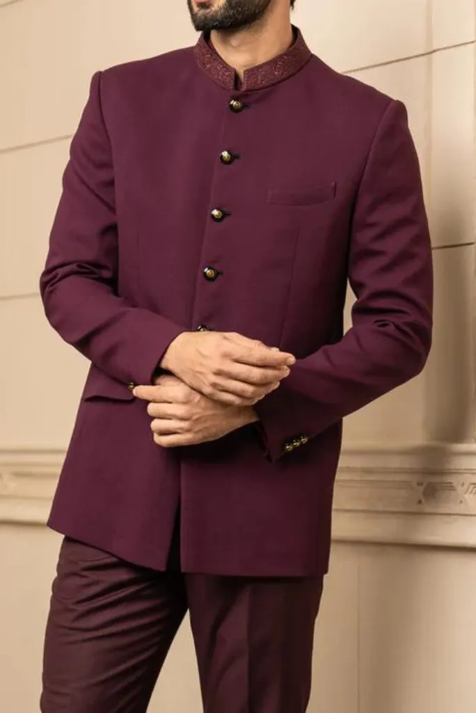 Indian Maharaja Royal Maroon Jodhpuri Suit Bandhgala Suit Wedding Suit Formal Party Wear Bespoke