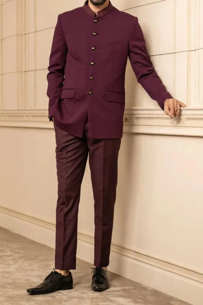 Indian Maharaja Royal Maroon Jodhpuri Suit Bandhgala Suit Wedding Suit Formal Party Wear Bespoke