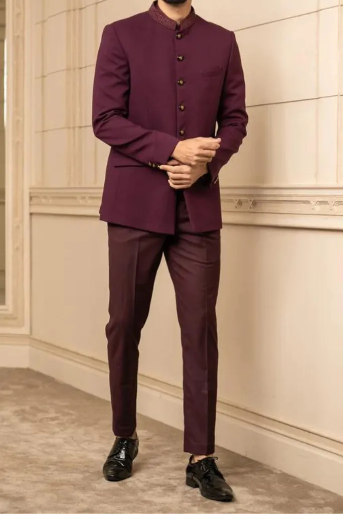 Indian Maharaja Royal Maroon Jodhpuri Suit Bandhgala Suit Wedding Suit Formal Party Wear Bespoke