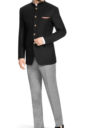 Indian Maharaja Style Royal Black Jodhpuri Bandhgala Suit With Grey Trouser Wedding Functions Perfect for formal Party Wear