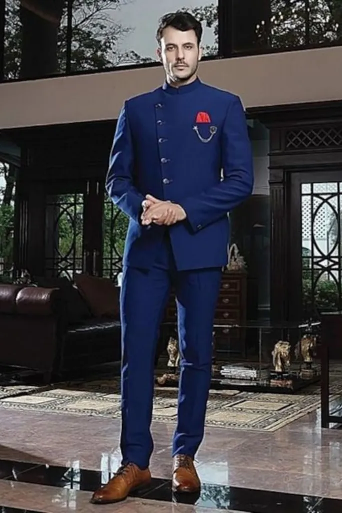 Indian Maharaja Style Royal Blue Jodhpuri Suit With Blue Trouser Wedding Functions Perfect For Party Wear Suit